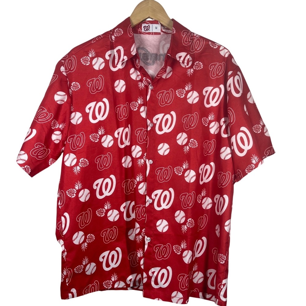 Washington Nationals MASN Baseball Aloha Shirt Mens Medium Red Short Sleeve MLB